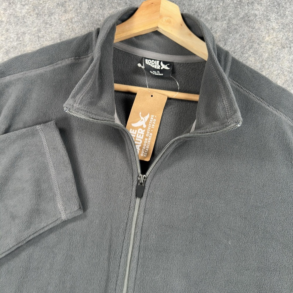 Eddie Bauer Mt Quest Jacket Mens LT Gray Full Zip Fleece Outdoor Hiking Casual